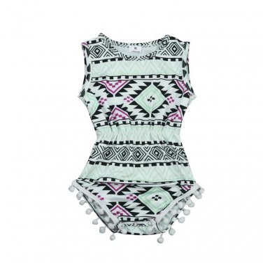 Summer 2017 Newborn Baby Rompers Printed Infant Toddler Baby Girl Princess Tassel Ball Romper Jumpsu