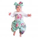 2017 Newborn Toddler Infant Rompers Kids Baby Girl Floral Clothes Jumpsuit Bodysuit +Pants +Bow Head