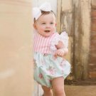 Cute Newborn Toddler Baby Kids Girl Lace Floral Fly Sleeve Heart Kids Romper Jumpsuit Outfits Sunsui