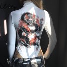 Weekeep Women Dragon Printed Back Turtlenek Sexy Slim Bodysuits 2017 Skinny Long Sleeve Jumpsuits Wh