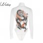 Weekeep Women Dragon Printed Back Turtlenek Sexy Slim Bodysuits 2017 Skinny Long Sleeve Jumpsuits Wh