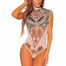 Summer Sexy Rompers Women Mesh Totem Print Club Jumpsuits Slim Perspective Short Bodycon Playsuits B