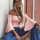 New Fashion Women Ladies Off Shoulder Bodysuit Stretch Leotard Trumpet Sleeve Body Tops Jumpsuit