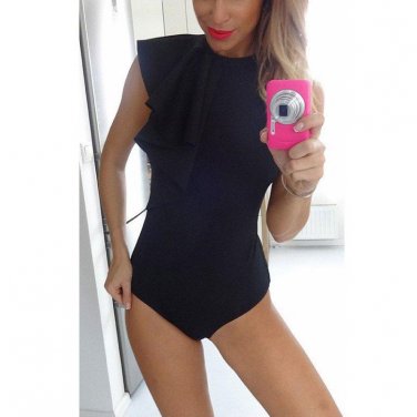 2017 Rompers Women  Black White Overalls Bodysuit Sexy Party Club O-neck Petal Sleeve Jumpsuit Combi