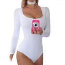 2017 Autumn Women Romper Playsuit Black White Solid Bodycon Sexy Bodysuits Elastic Cotton Skinny Jum