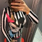2017 New Bodysuit Women Short Combinaison Femme Sexy Body Cartoon Mickey Print Striped Rompers Women
