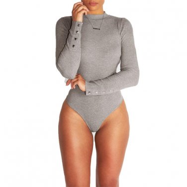 New Jumpsuit Romper Winter Romper Long Sleeve Knit Bodysuit O-Neck Slim Leotard Body Suit Playsuit B