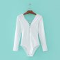 Women Deep V Neck Lace Up Bodysuits with Long Sleeve Sexy Bodysuit