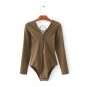 Women Deep V Neck Lace Up Bodysuits with Long Sleeve Sexy Bodysuit