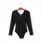 Women Deep V Neck Lace Up Bodysuits with Long Sleeve Sexy Bodysuit