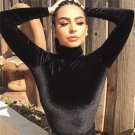 Black Turtleneck Velvet Bodysuit Women Jumpsuit Thick Romper Winter 2018 Autumn Body Suit Long Sleev
