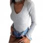Autumn Body Shirt Casual Knit Bodysuit Sexy Choker V Neck Top Rompers Bodysuits Slim V-Neck Overalls