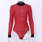 2017 Turtleneck Mesh Bodysuit Female Red Long Sleeve Sexy Bodysuit Rompers Womens Jumpsuit Slim Over