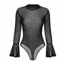 Bodysuit Women Body Suits Sexy Romper Black Long Sleeve Playsuit Hollow Out Mesh Bodysuit Feminino O