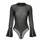Bodysuit Women Body Suits Sexy Romper Black Long Sleeve Playsuit Hollow Out Mesh Bodysuit Feminino O