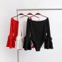 Women Spring Pure Color Black Red Sexy Body suit Tiered Ruffle Flare Sleeve Bodysuits Female Casual