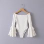 Women Spring Pure Color Black Red Sexy Body suit Tiered Ruffle Flare Sleeve Bodysuits Female Casual