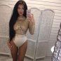Sexy Gold Sequin Lace Bodysuit Women Summer Skinny O Neck Long Sleeve Bodycon Jumpsuits Romper Top F