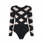 2018 New Spring Rompers Bandage Jumpsuit Black Apricot Patchwork Long Sleeve O-Neck Celebrity Party