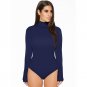 Wendywu Brief Autumn Style Long Sleeve High-Necked Solid Yellow Bodycon Bodysuits