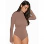Wendywu Brief Autumn Style Long Sleeve High-Necked Solid Yellow Bodycon Bodysuits