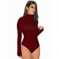 Wendywu Brief Autumn Style Long Sleeve High-Necked Solid Yellow Bodycon Bodysuits