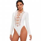 MIOIM 2018 Summer Sexy Lace Up Deep V-Neck Bodysuit Women Long Sleeve Lace Bow Knot Rompers Ladies B