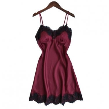 New Women Sexy Lingeries Spaghetti Strap Sleeveless Nightgowns Silk V-Neck Nightdress Slim Lounge Mi
