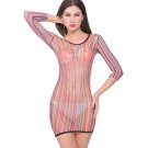 2017 Stripe Rainbow Color Babydoll Women Hot Sexy Fishnet Mesh Nightdress See-through Flexible Linge