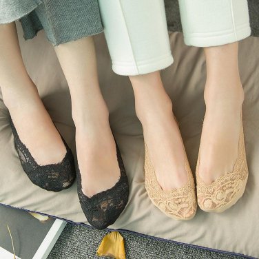Pair dear Women Summer Lace Mesh Invisible No Show Boat Socks Nonslip Loafer Low Cut Fishnet Cotton 