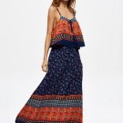 Dark Blue Double-Layered Women\'s Maxi Dress