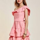 One-Shoulder Falbala Patchwork Women\'s Layered Dress