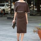 Brown Double-Layered Zippered Women\'s Sheath Dress