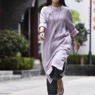Button Two Layer Cotton Linen Dress Vintage Autumn Plus Size Long Dresses Loose Clothes Robe Vestido