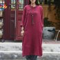 Button Two Layer Cotton Linen Dress Vintage Autumn Plus Size Long Dresses Loose Clothes Robe Vestido