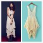Irregular Lace Dress Boho Hippie Style Asymmetrical Embroidery Sheer Long Dresses Double Layered Ruf