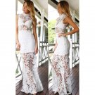White Fashion women summer dress Sexy lace long Dress Maxi Pierced long Dress double layers formal d
