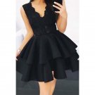 2018 Vintage Lace Women Dress V Neck Sleeveless A Line Mini Dress Vestido Party Layer Female Little 