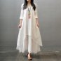 Vintage Women Double Layers Long Spring Fall Loose Linen Maternity Tops Maxi Tunic White Red Dress B
