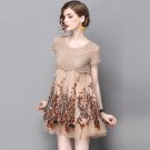 WYG High Quality Flower Mesh Embroidery Dress 2017 Summer A Line Tassel Beading Double Layer Women M