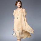 Plus Size Women Dress Summer Flow Oversize Short Sleeve Layered Silky Satin Loose Midi Dresses xl to