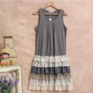 Japanese Mori Girl Dress Women\'s Lace Layer Ruffles Maxi Pleated Sleeveless Loose Cute Female Vesti