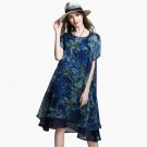 Loose Long Floral Printed Chiffon Dress Short Sleeve Summer Layered Midi Dresses Plus Size Women Clo