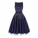 New Design 2017 Summer Two Layers Tulle Swing Party Dress Netting+Satin Fabric Sleeveless Crew Neck 