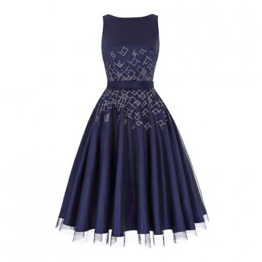 New Design 2017 Summer Two Layers Tulle Swing Party Dress Netting+Satin Fabric Sleeveless Crew Neck 