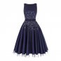 New Design 2017 Summer Two Layers Tulle Swing Party Dress Netting+Satin Fabric Sleeveless Crew Neck 