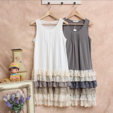 Harajuku Mori Gir Style Multi-Layer Lace Layered Lolita Tank Dress Forest Girl Loose Casual Sleevele
