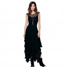 Summer Boho People hippie Style Asymmetrical embroidery Sheer lace dresses double layered ruffled tr