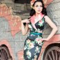 le palais vintage Double Layer Shawl Collar Dress Silk Stretch Damassin Fabric Floral Printed High R