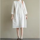 Hollow out embroidery layers lolita sweet 100% cotton Single-breasted white  dress